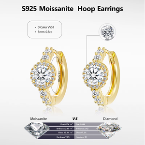 Moissanite Halo Hoop Earring 925 Sterling Silver 14K Gold Plated D Color VVS1 GRA Flower Mossanite Diamond Earring for <b>Wife</b> Mom - Product Image 4