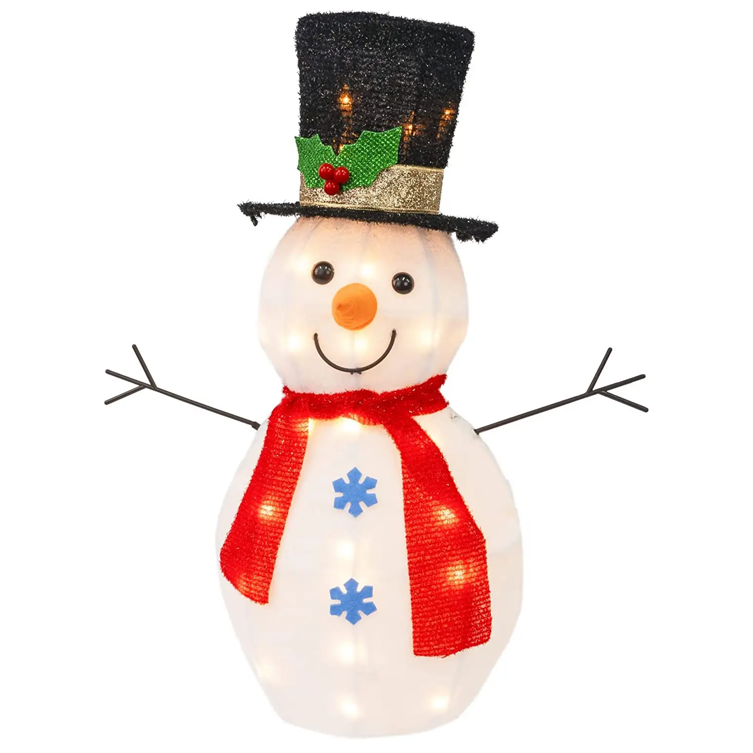 Foldable Design Holiday Home Tinsel Outdoor Decoration Stakes Led Lights Christmas Ornament Lantern Pre Lit Metal Snowman