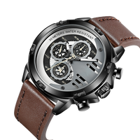 Montre chronographe multifonction sport stéréo numérique à affichage numérique pour homme, personnalisée, en cuir, étanche