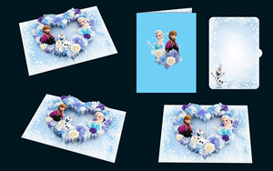 Carte de vœux 3D pop-up en forme de cœur Elsa Anna Olaf de La Reine des Neiges, cadeau d'anniversaire et de Noël, vente en gros - Product Image 4