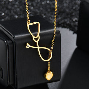 Placcato oro titanio acciaio medicale ciondolo strass stetoscopio collana per medici infermieri maglia catena accessorio da sposa - Product Image 4