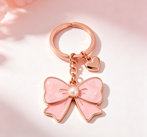 Llavero de Corazón de Mariposa en Oro Rosa, Anillo de Metal Esmaltado con Acento de Perla, Regalo Personalizado para Recuerdo de Boda - Product Image 4