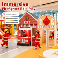 Maisonnette de jeu de rôle Station de pompiers avec camion de pompier, équipement de jeu intérieur commercial pour cafés ludiques et garderies