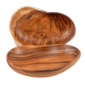 Bol décoratif à grain de bois massif avec manche en feuille coulée bols à salade ronds Design classique bols à fruits en bois d'acacia naturel - Product Image 6