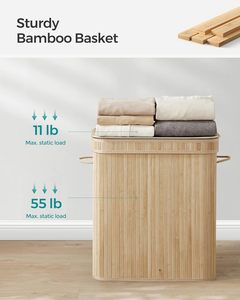 Detachable Custom Collapsible Canvas Dirty Clothes <b>Storage</b> Bamboo <b>Laundry</b> Hamper Basket With Lid - Product Image 5