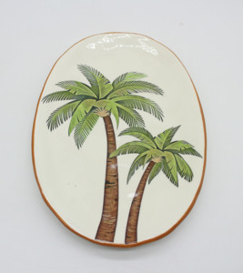 <span class=keywords><strong>Assiette</strong></span> <span class=keywords><strong>carrée</strong></span> en céramique avec imprimé palmier, base blanche, bord brun, style tropical, vaisselle pour servir les aliments à la maison - Product Image 2