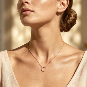 Fabricant populaire de bijoux fins en gros, exportateur de colliers brillants, diamants naturels véritables, collier avec pendentif en or rose massif 18 carats - Product Image 1
