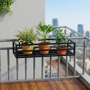 Support mural rectangulaire moderne en métal pour plantes, finition thermolaquée, pour balcon et extérieur - Product Image 6