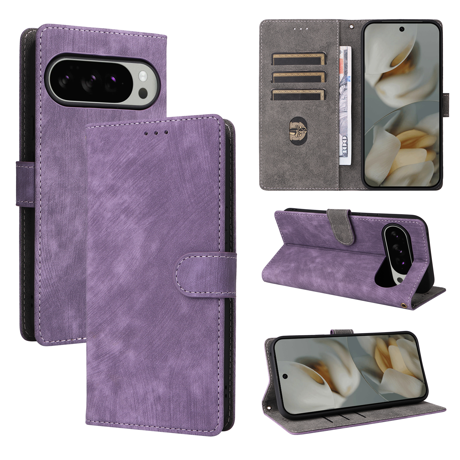 EuoDuo Compatibile con Google Pixel 7 PRO Cover con Disegni Custodia Libro Portafoglio in PU Pelle Completa Protettiva Caso Magnetica Flip Wallet Case - Rosa Nera