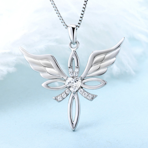 Collar con <span class=keywords><strong>colgante</strong></span> <span class=keywords><strong>de</strong></span> Cruz alada <span class=keywords><strong>de</strong></span> Ángel guardián <span class=keywords><strong>de</strong></span> Plata <span class=keywords><strong>de</strong></span> Ley 925 con corazón CZ - Product Image 3