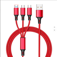 Kabel Data 3 in 1 Fast Charging 1.2 m untuk iPhone, Kabel Micro USB Nylon Braided Tahan Aus, Kabel Pengisian Daya 3 in 1 Grosir