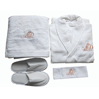 Ensemble de peignoirs de luxe en coton gaufré pour hôtel et spa, avec serviette, pantoufles et bandeau, robe longue respirante brodée pour adultes