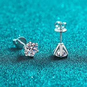 Fine Jewelry Wholesale 925 Sterling Silver Fashion Stud Earrings 1CT GRA Certified Moissanite Diamond Stud Earrings For Women