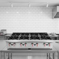 Cuisinière à gaz commerciale robuste à 8 brûleurs en acier inoxydable pour restaurants