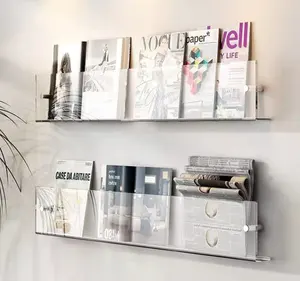 Rak Display Akrilik Transparan Kustom Rak Dinding untuk Penyimpanan Buku Album Foto Seni Koran