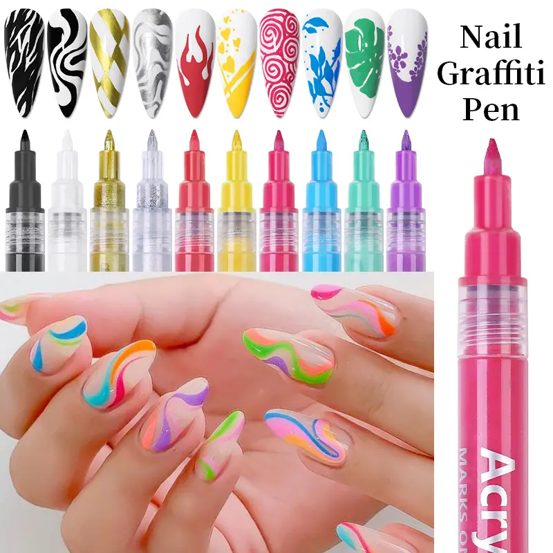 10 couleurs 3 en 1 Gel vernis à ongles Nail Art stylo acrylique peinture marqueur vernis à ongles stylos