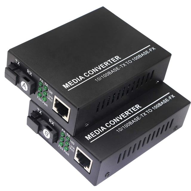 Fiber Ethernet Media Converter Single-Mode 10/100Base-TX to 100Base-FX RJ45 to SC Fiber Transceiver 25KM (1 Pair) POE FTTH
