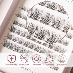 Cils vegan en fibre végétale, effet <span class=keywords><strong>manga</strong></span>, à poser, sans colle, auto-adhésifs, en grappes, pré-collés, réutilisables - Product Image 2