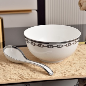 High-end Bone China Dinnerware <b>Set</b> of 32Pieces-<b>Blue</b> Chain Pattern European Style Dishwasher Safe Tableware for Moving-In Gift - Product Image 2