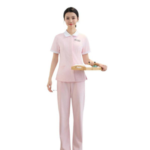 Women Medical Uniform Set Short Sleeve White Top Light Blue Pants Moisture Wicking For Beauty Spa Nail Salons - Product Image 5