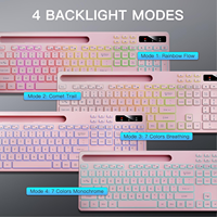 Teclado Inalámbrico OEM Silencioso de 114 Teclas con Retroiluminación RGB de 2.4G, Teclas Multimedia, Soporte para Teléfono, Batería Recargable para IOS, Windows, PC, Rosa