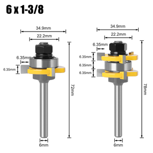 Tige de 6mm/6.35mm/<span class=keywords><strong>8mm</strong></span>, 2 pièces, <span class=keywords><strong>languette</strong></span> et <span class=keywords><strong>rainure</strong></span>, Joint en T, assemblage de mèche de toupie pour panneau de plancher, outil de travail du bois, fraises - Product Image 6