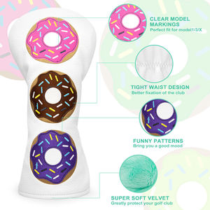 Nouvelle conception de couvre-tête de club de golf en cuir PU, broderie de donuts colorés, couvre-têtes de driver de golf - Product Image 4