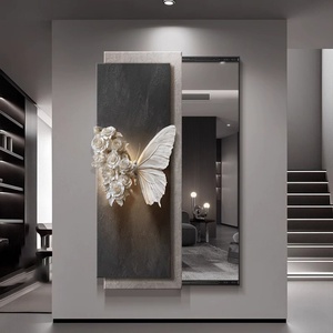 Miroir mural escamotable intégral de luxe avec effet de peinture décorative, motif papillon, pour entrée et dressing - Product Image 4