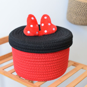 New popular princess series blue and red bow-knotted miscellaneous items, cotton <b>rope</b>, lidded cosmetic <b>storage</b> <b>basket</b>. - Product Image 3