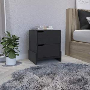 DB Haines Mesita de noche DEPOT de 2 cajones, mesa auxiliar de MDF de madera maciza, Base resistente, diseño antiguo europeo moderno negro para apartamento - Product Image 1