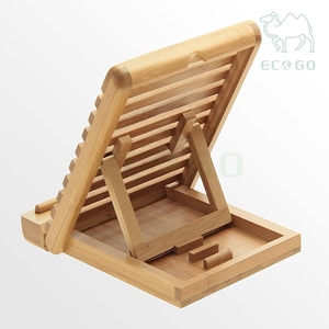 Adjustable Reading Workbook Natural Bamboo Office Desk Organizer <b>Tablet</b> iPad Display Stand Book <b>Holder</b> with 4 Angles - Product Image 2