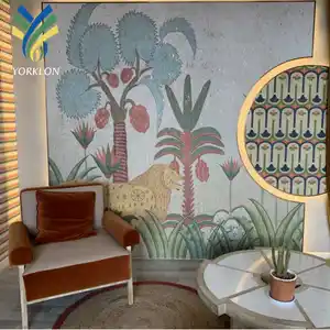 Großhandel 3d wandbild tiere-YKF-EI 1 Wand dekoration Natur Blumen kunst Tier Ägypten 3D Wandbild Metallic Cork Wallpaper