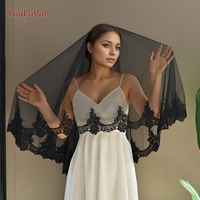 Voile YouLaPan V224 classique noir sans peigne, bordure en dentelle ronde, voile monocouche sans peigne, peut être porté pour couvrir le visage