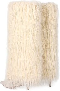 Giày bốt cao đến đầu gối lông thú, gót cao mỏng, kiểu vintage, thiết kế logo tùy chỉnh dành cho nữ - Product Image 4