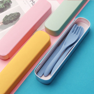 Eco-friendly Wheat Straw Cutlery <b>Set</b> Portable Travel Flatware 3pcs Spoon Fork with Case for Kids School Camping Reusable Utensil - Product Image 5