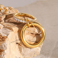 Ensemble de 2 bagues en zircon empilables hypoallergéniques, minimalistes, plaquées or, en acier inoxydable, double cercle, lisses, pour femmes, bijoux quotidiens