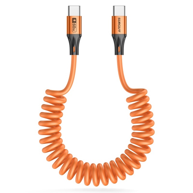 SUNGUY USB C Cable 60W Fast cable de carga Charging Retractable Data Cable for Phone Laptop Power Bank Car