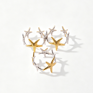 Anello regolabile a forma di stella marina in acciaio inossidabile placcato oro, moderno ed elegante per feste - Product Image 4