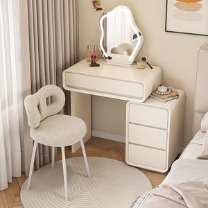Table de toilette moderne <span class=keywords><strong>avec</strong></span> miroir et rangement, finition blanc crème en bois massif, idéale pour les petites chambres - Product Image 2