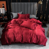 Textile de maison Satin soie tissu taie d'oreiller 4PC drap de lit linge de lit ensemble couette ensemble Double ensemble de literie