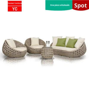 Set Divano da Esterno Moderno in Rattan a Tre Pezzi MYUZ, 3 Posti, Intrecciato, per Veranda, Cortile, <span class=keywords><strong>Terrazza</strong></span>, Giardino, Soggiorno - Product Image 2