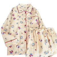 Cardigan à col à revers pour femme en pur coton, double gaze, rayé, imprimé chiot, respirant, toutes saisons, manches longues