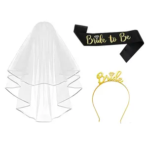 Cô dâu được thiết lập Sash Headband Tiara Veil cho Bridal tắm trang trí đám cưới phụ kiện tóc