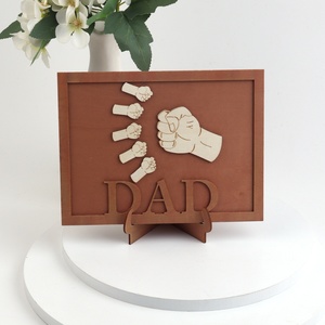 Adorno de Madera para el Día del Padre, Decoración para el Hogar, Regalos para Papá e Hijo, Placas de Madera Decorativas Grabadas con el Diseño de Puños Unidos - Product Image 4