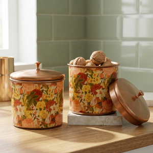 Conteneur alimentaire floral avec couvercle, pot de rangement rond pour la cuisine, motif imprimé de style bohème - Product Image 3