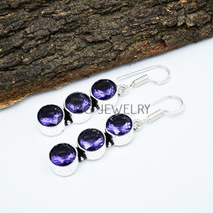 Boucles d'oreilles naturelles faites à la main améthyste impériale pierre précieuse boucle d'oreille Double pierre balancent ethnique boucle d'oreille 925 argent plaqué bijoux MGLOT - Product Image 1