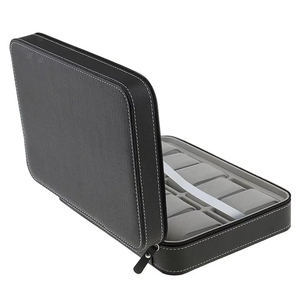 Caja de almacenamiento para relojes, organizador portátil con cremallera, estuche de exhibición de viaje, 6, 10, 12 compartimentos - Product Image 2