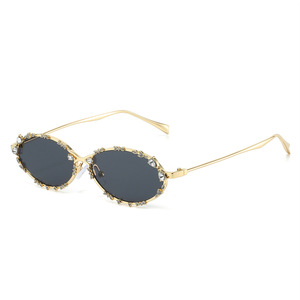 Square Diamond-Studded Flat-Lens UV400 Protection Full Rim <b>Blue</b> Light Blocking Comfortable Gold/Red Outdoor Fashion <b>Sunglasses</b> - Product Image 1