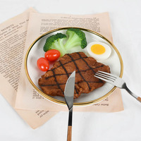 Service de Table en Céramique 7 Pièces Bordure Dorée Vaisselle Élégante en Porcelaine pour Dîner Lavable au Lave-Vaisselle Collection de Tables Formelles
