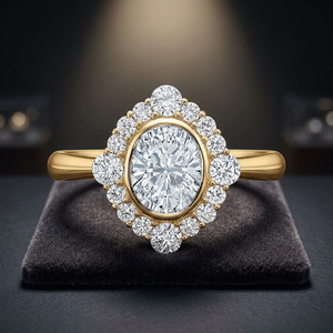 Bague de fiançailles classique ovale en diamant, or 14 carats, sertie pavé, style floral pour femme - Product Image 2